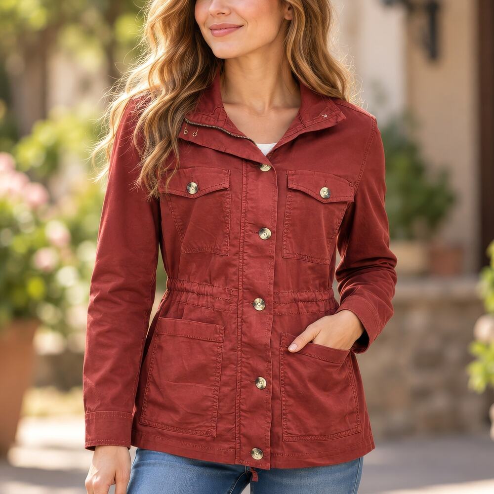 Sonoma Cotton Stretch Utility Field Jacket Women L Rust Gorpcore Workwear Fall